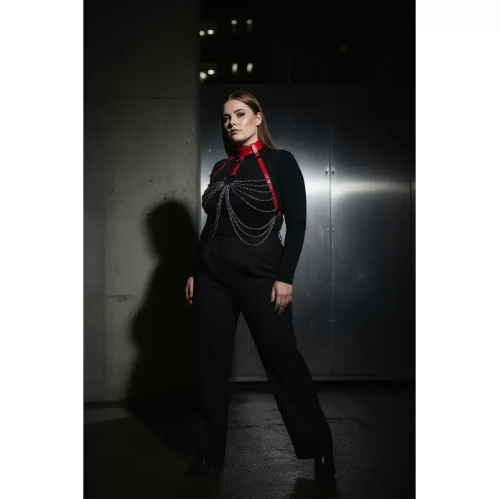 Büyük Beden Kırmızı Kadın Kemer Zincir Detaylı Deri Vücut Aksesuarı - APFT463