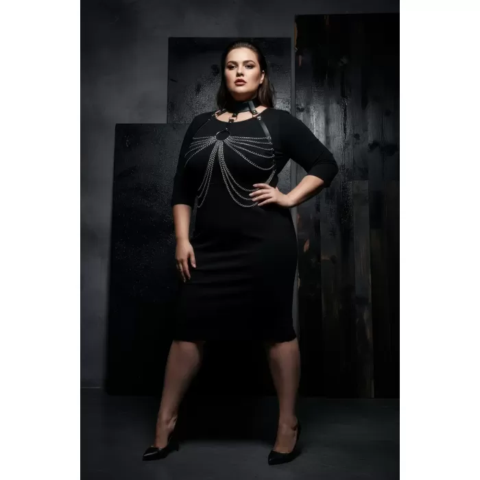 Büyük Beden Siyah Kadın Kemer Zincir Detaylı Deri Vücut Aksesuarı - APFT463