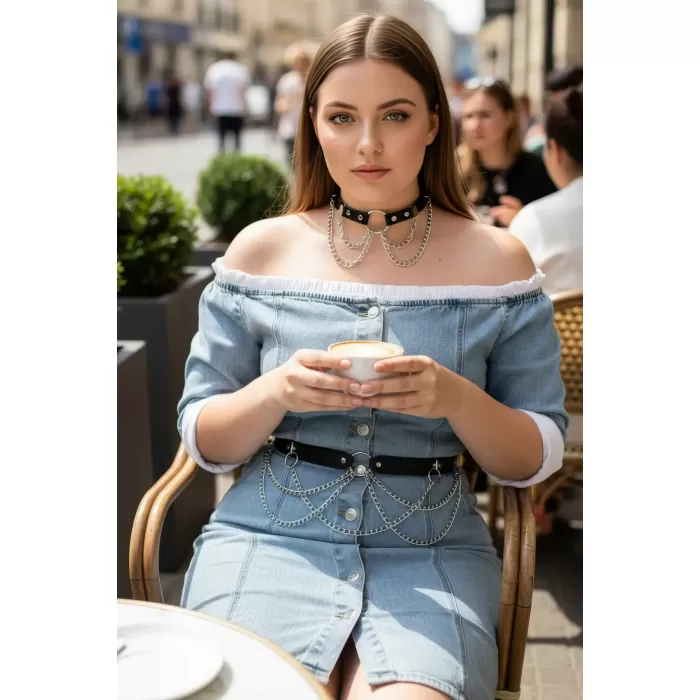 Büyük Beden Siyah Kadın Kemer Zincir Detaylı Deri Görünümlü Kombin Aksesuarı - APFT506