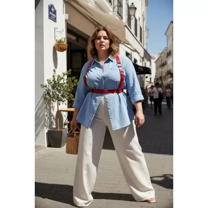 Büyük Beden Kırmızı Kadın Kemer, Kalın Deri Harness Vücut Aksesuarı - APFT529