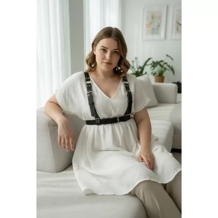 Büyük Beden Siyah Kadın Kemer Çok Tokalı Deri Harness Korse Tasarım - APFT529