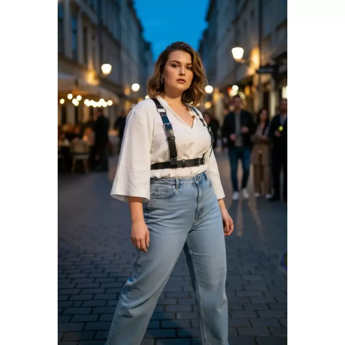 Büyük Beden Siyah Kadın Kemer Çok Tokalı Deri Harness Korse Tasarım - APFT529