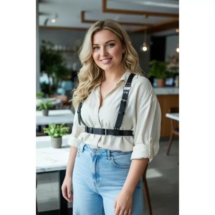 Büyük Beden Siyah Kadın Kemer Çok Tokalı Deri Harness Korse Tasarım - APFT529