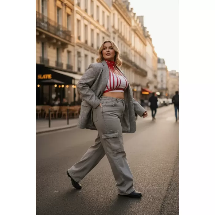 Büyük Beden Kırmızı Kadın Kemer Korse Tarzı Metal Detaylı - APFT551