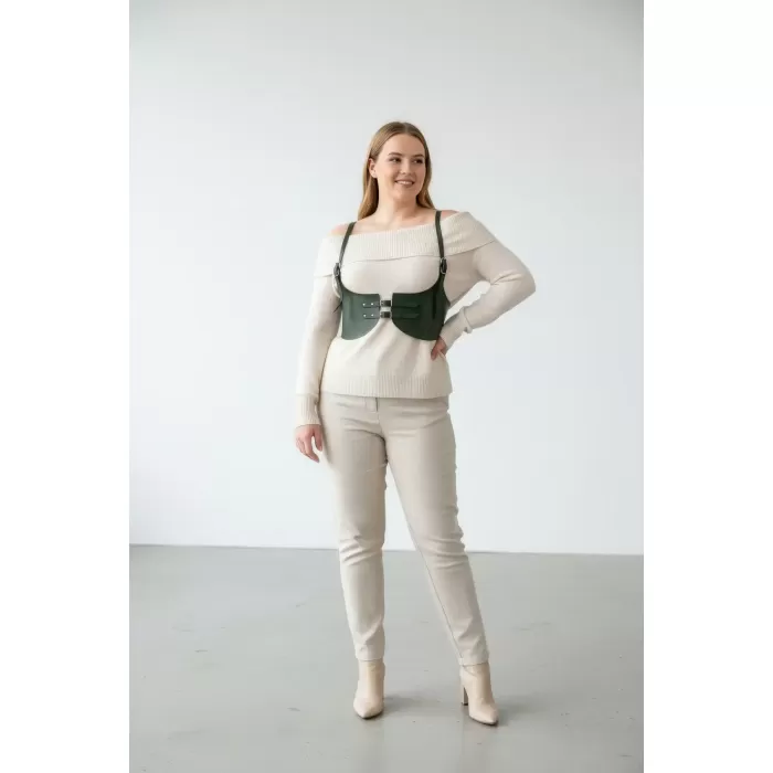 Büyük Beden Haki Kadın Kemer Omuz Askılı Korse Harness - APFT605