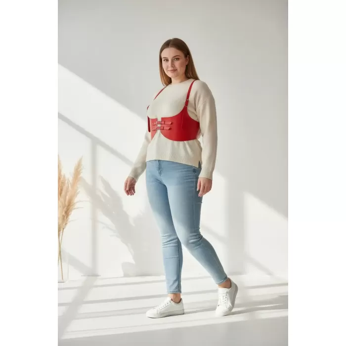 Büyük Beden Kırmızı Kadın Kemer Deri Korse Model Beli Şekillendiren - APFT605