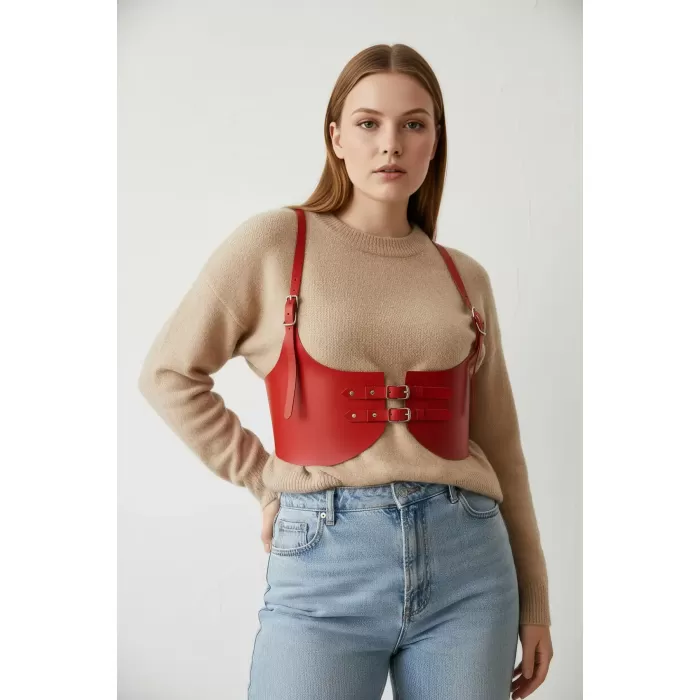 Büyük Beden Kırmızı Kadın Kemer Deri Korse Model Beli Şekillendiren - APFT605