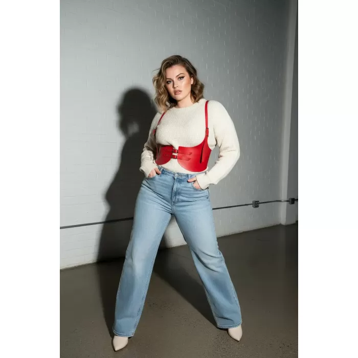 Büyük Beden Kırmızı Kadın Kemer Deri Korse Model Beli Şekillendiren - APFT605