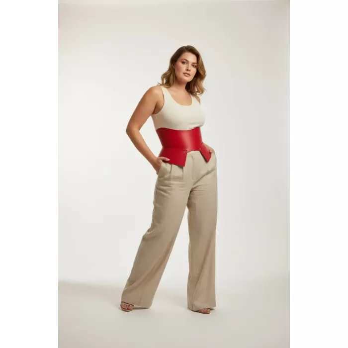 Büyük Beden Bordo Kadın Kemer Korse Model Bel Şekillendirici Deri - APFT611