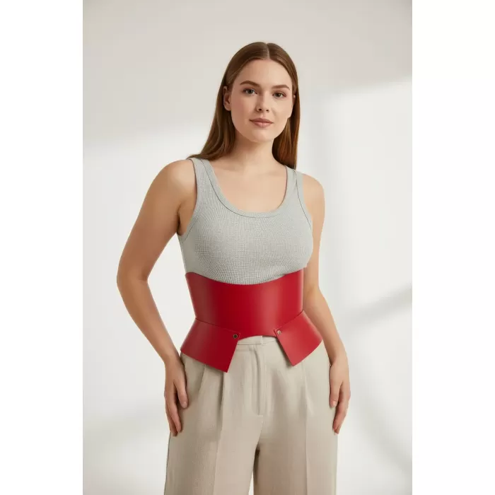 Büyük Beden Bordo Kadın Kemer Korse Model Bel Şekillendirici Deri - APFT611