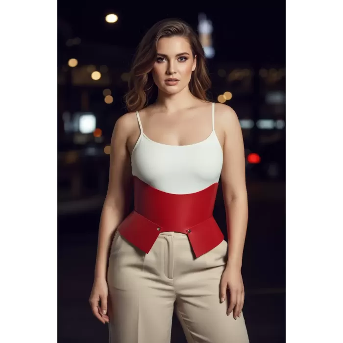 Büyük Beden Bordo Kadın Kemer Korse Model Bel Şekillendirici Deri - APFT611