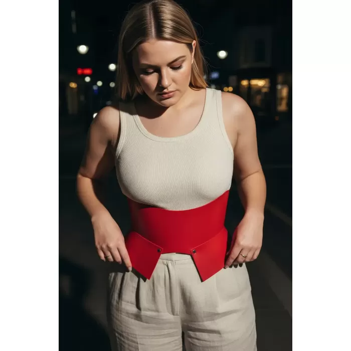 Büyük Beden Bordo Kadın Kemer Korse Model Bel Şekillendirici Deri - APFT611