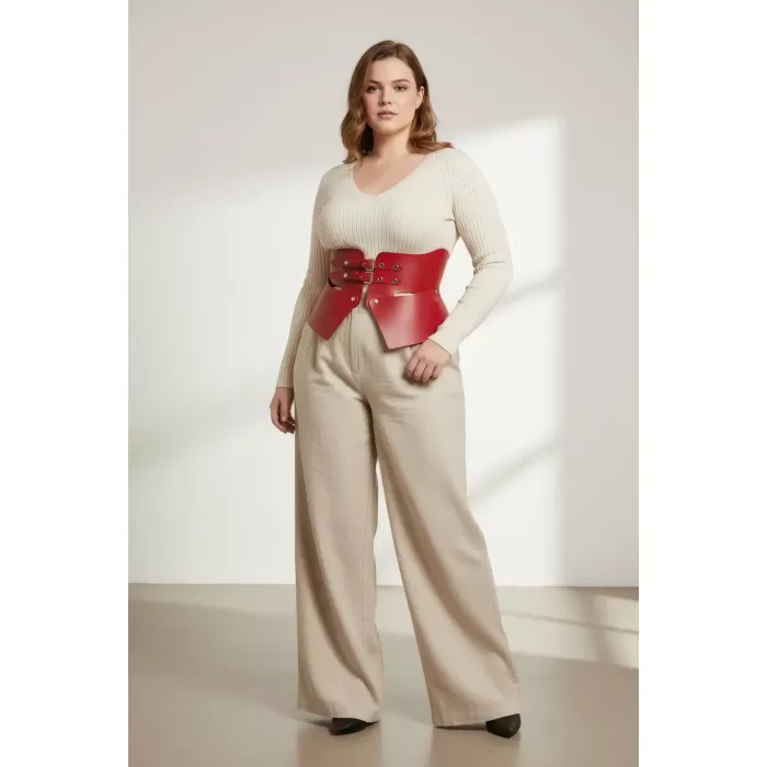 Büyük Beden Bordo Kadın Kemer Korse Model Bel Şekillendirici Deri - APFT611