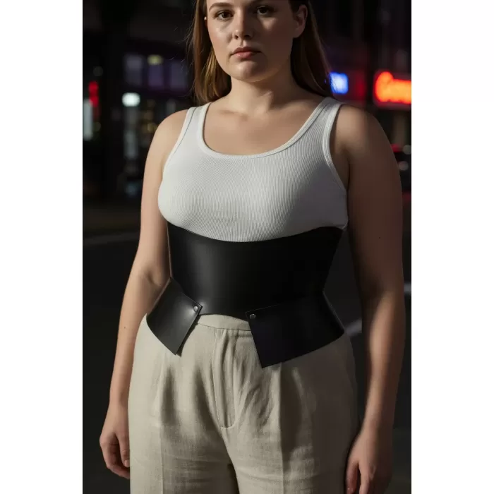 Büyük Beden Siyah Kadın Deri Korse Kemer İnce Bel Görünümü - APFT611