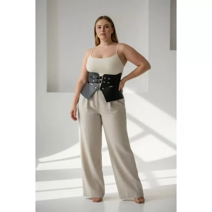 Büyük Beden Siyah Kadın Deri Korse Kemer İnce Bel Görünümü - APFT611