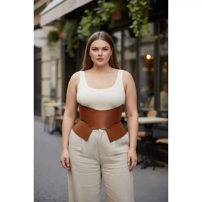 Büyük Beden Taba Kadın Kemer Korse Tarzı Geniş Bel Şekillendirici - APFT611