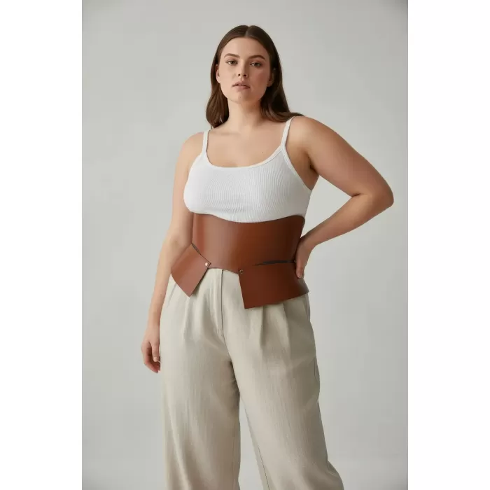 Büyük Beden Taba Kadın Kemer Korse Tarzı Geniş Bel Şekillendirici - APFT611