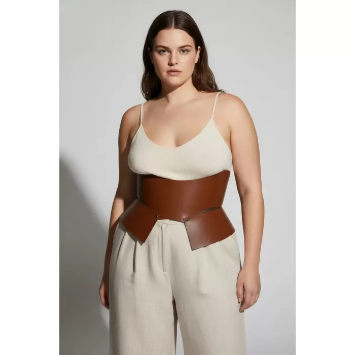 Büyük Beden Taba Kadın Kemer Korse Tarzı Geniş Bel Şekillendirici - APFT611