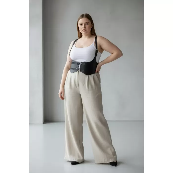 Büyük Beden Siyah Kadın Deri Korse Kemer Omuz Askılı Kombin Tamamlayıcı - APFT612