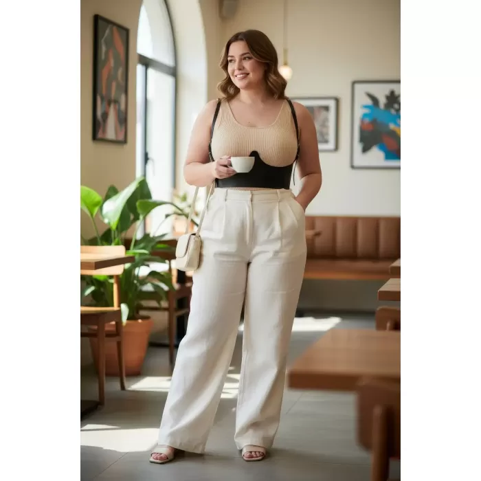 Büyük Beden Siyah Kadın Kemer Omuz Askılı Deri Korse Tasarım - APFT614