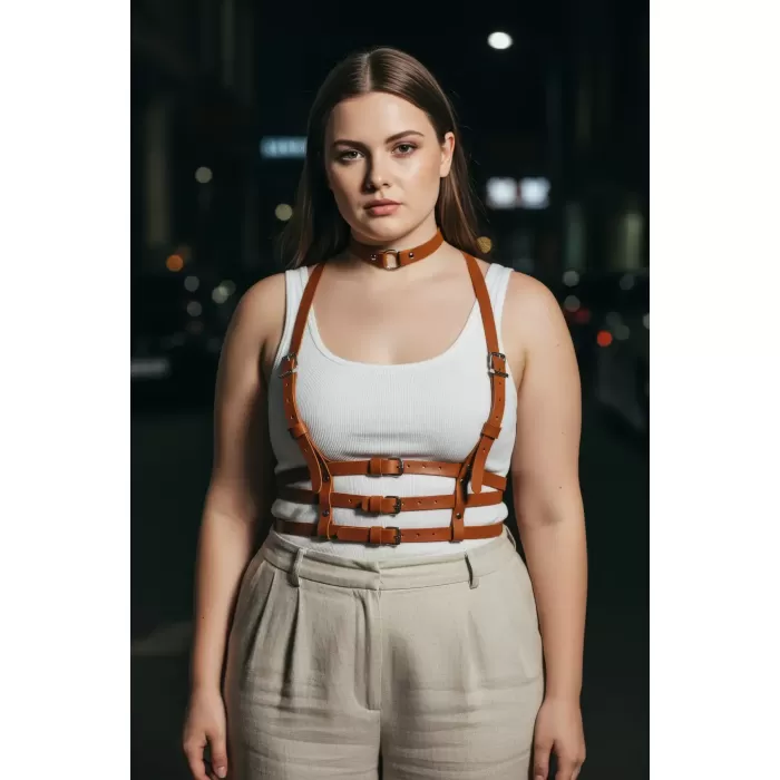 Büyük Beden Taba Kadın Kemer Vücut Aksesuarı Çoklu Bantlı Estetik Tasarım - APFT615