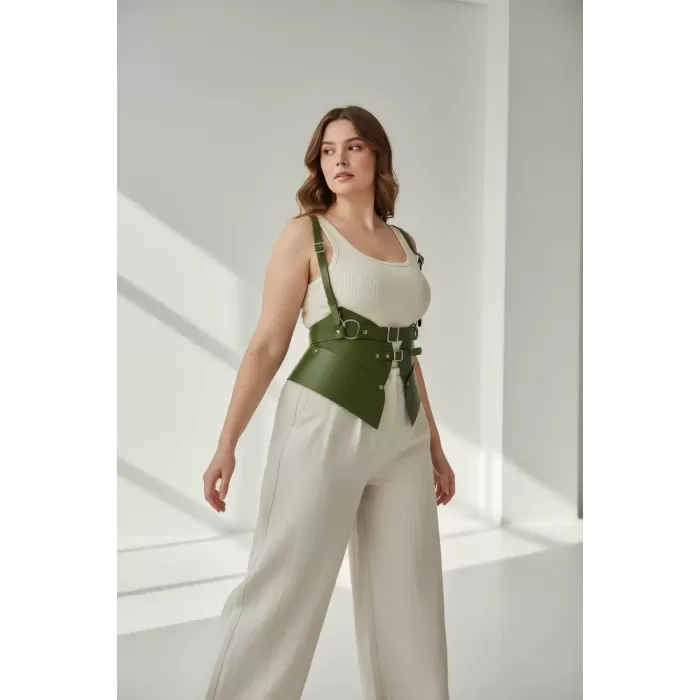 Büyük Beden Haki Kadın Kemer Omuz Askılı Korse Tarzı Bel Şekillendirici - APFT616