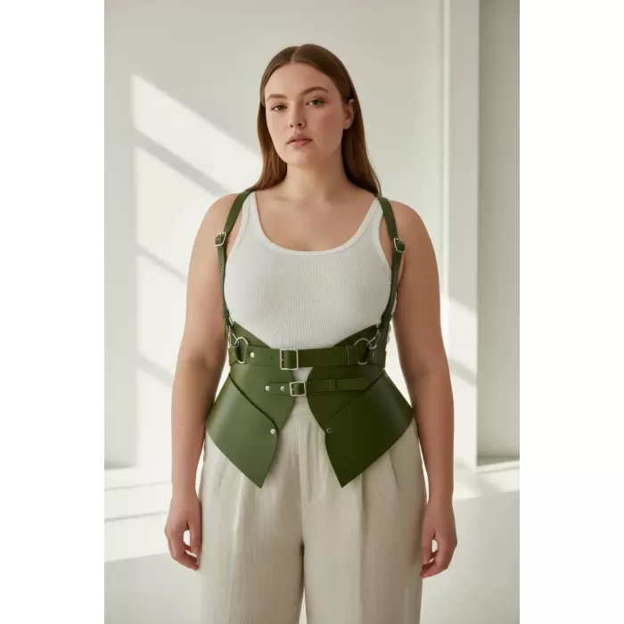 Büyük Beden Haki Kadın Kemer Omuz Askılı Korse Tarzı Bel Şekillendirici - APFT616