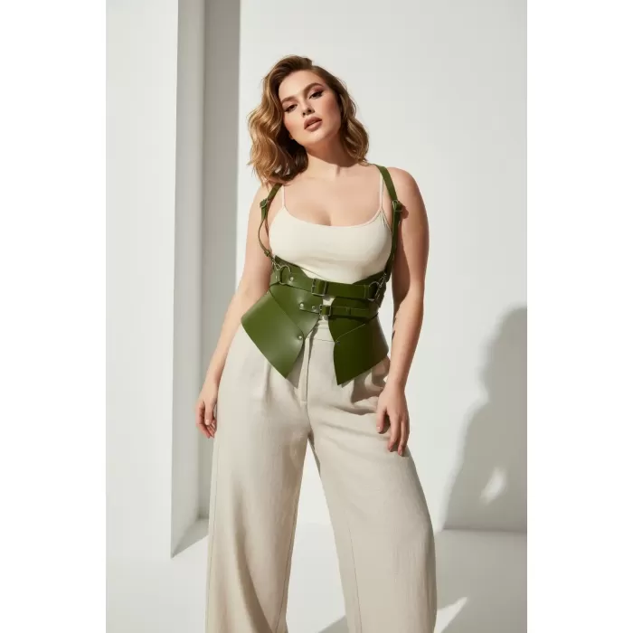 Büyük Beden Haki Kadın Kemer Omuz Askılı Korse Tarzı Bel Şekillendirici - APFT616