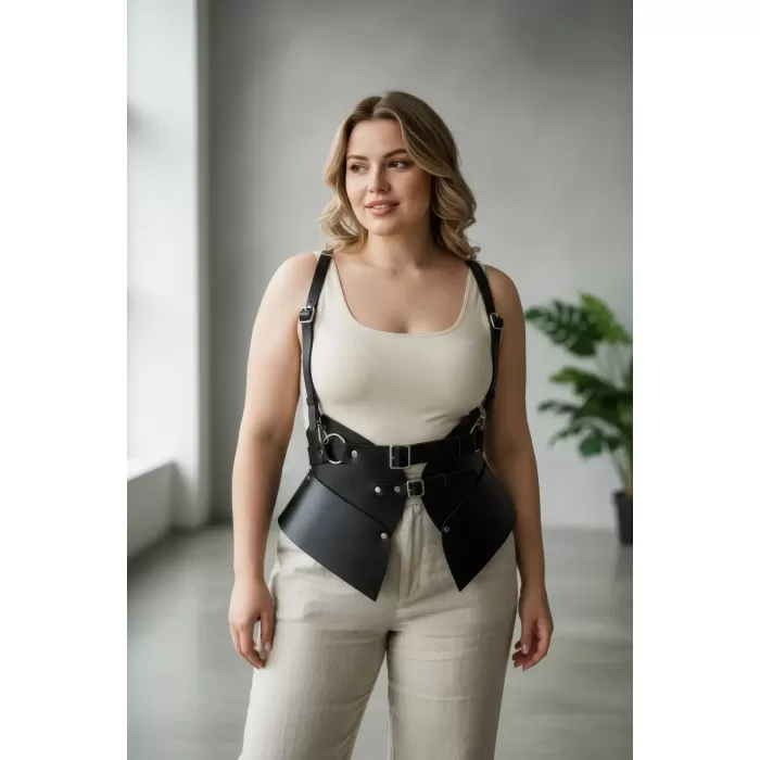Büyük Beden Siyah Kadın Deri Korse Kemer Omuz Askılı Bel Şekillendirici - APFT616