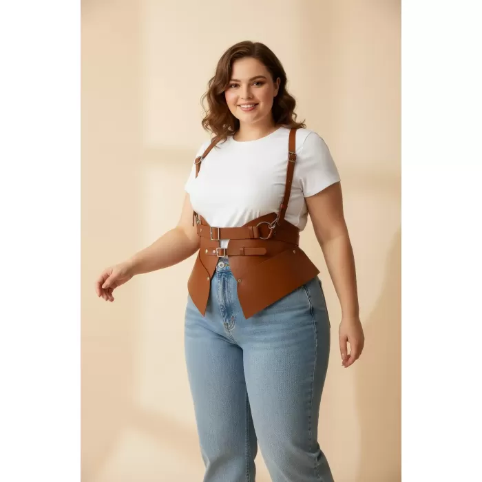 Büyük Beden Taba Kadın Kemer Omuz Askılı Korse Tasarım - APFT616