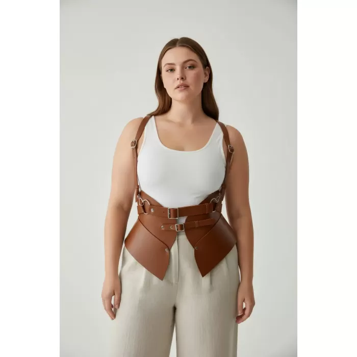 Büyük Beden Taba Kadın Kemer Omuz Askılı Korse Tasarım - APFT616