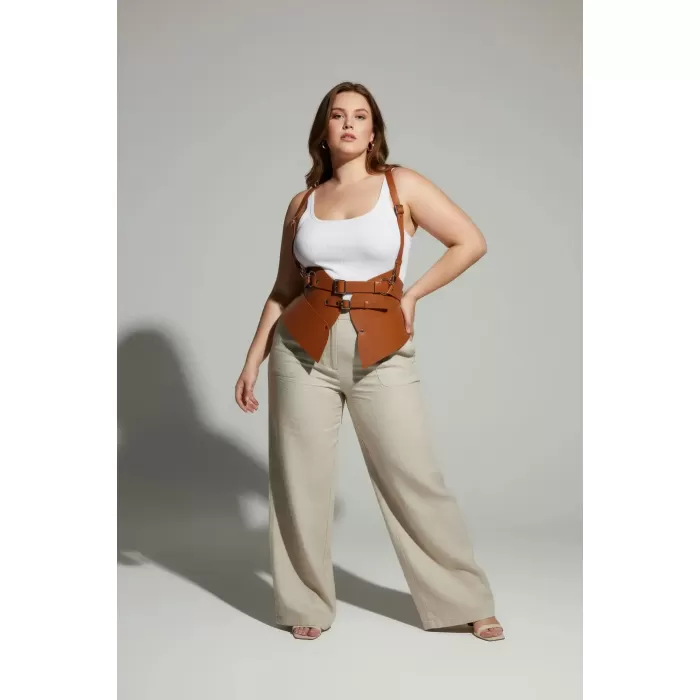 Büyük Beden Taba Kadın Kemer Omuz Askılı Korse Tasarım - APFT616