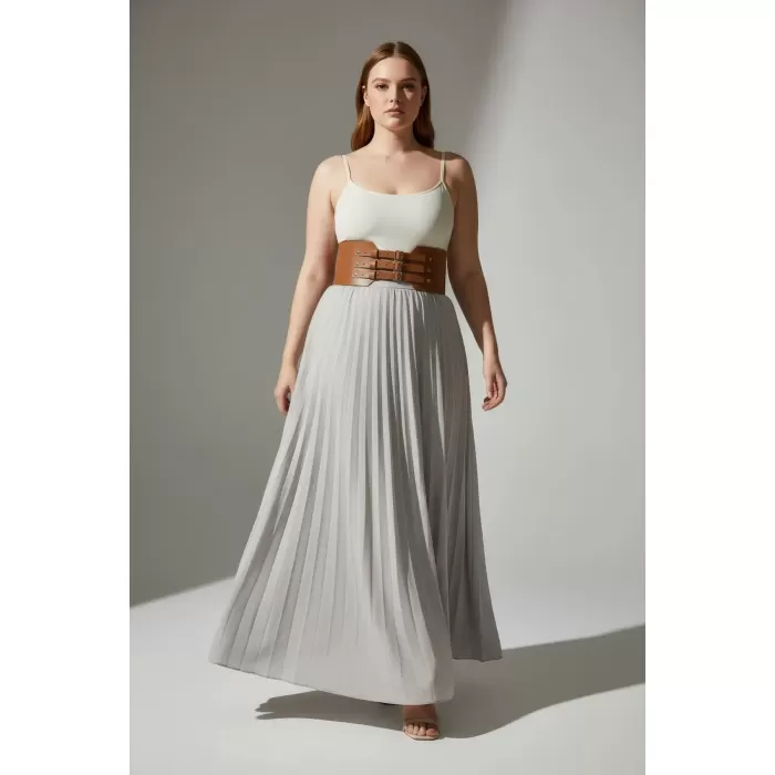 Büyük Beden Taba Kadın Kemer Üç Tokalı Geniş Korse Bel Vurgulayıcı - APFT618