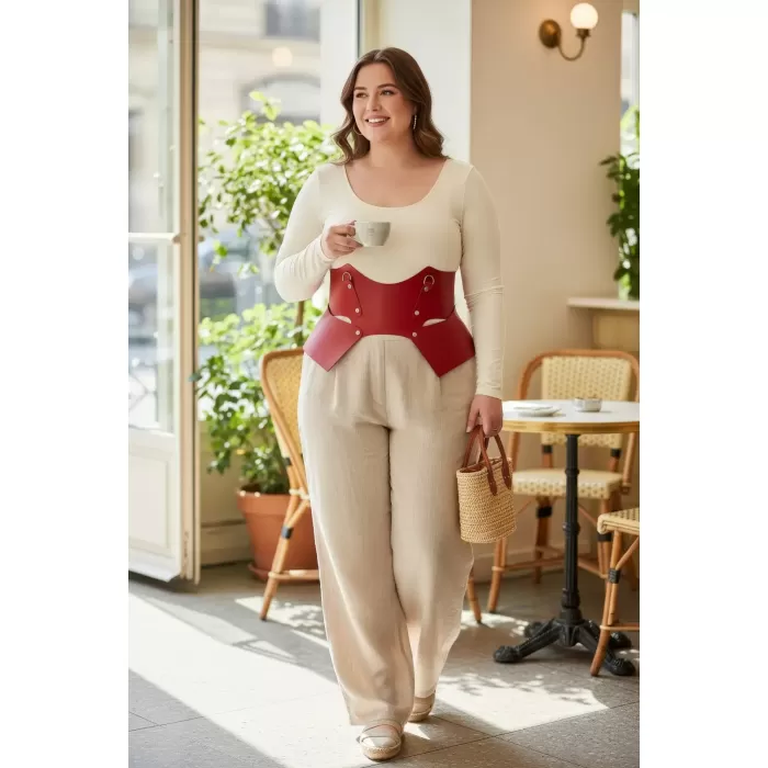 Büyük Beden Kırmızı Kadın Korse Kemer Bel Şekillendirici Geniş Tasarım - APFT619