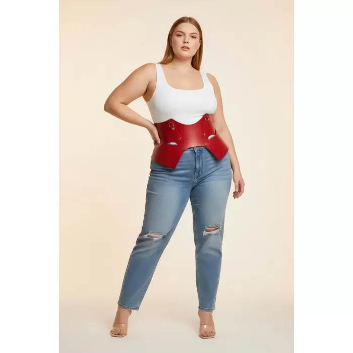 Büyük Beden Kırmızı Kadın Korse Kemer Bel Şekillendirici Geniş Tasarım - APFT619