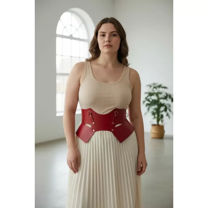 Büyük Beden Kırmızı Kadın Korse Kemer Bel Şekillendirici Geniş Tasarım - APFT619