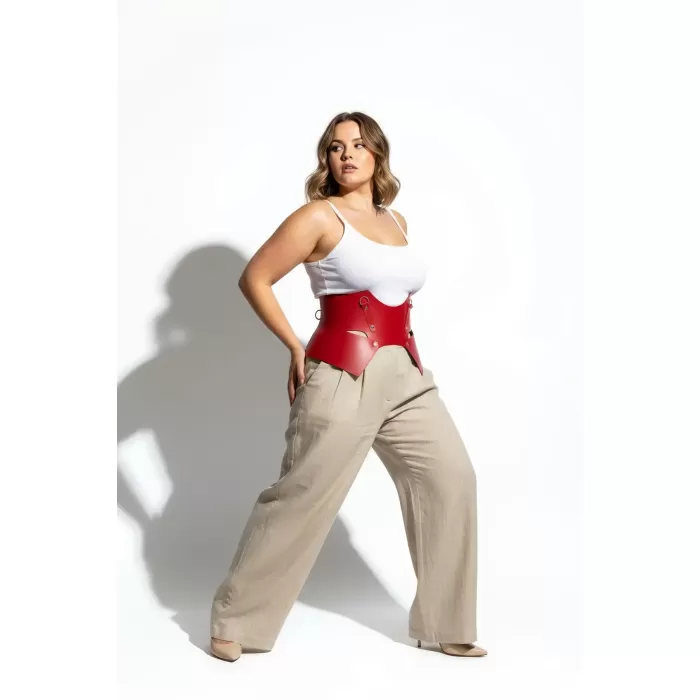 Büyük Beden Kırmızı Kadın Korse Kemer Bel Şekillendirici Geniş Tasarım - APFT619