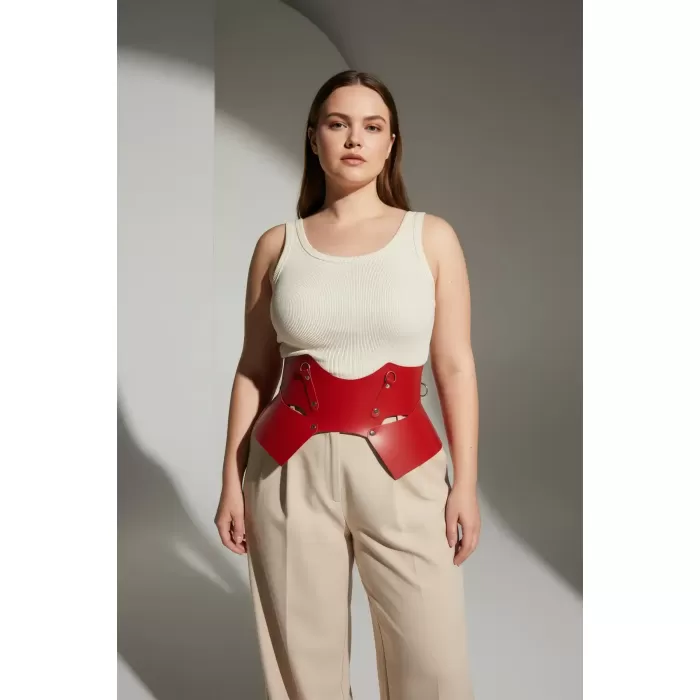 Büyük Beden Kırmızı Kadın Korse Kemer Bel Şekillendirici Geniş Tasarım - APFT619