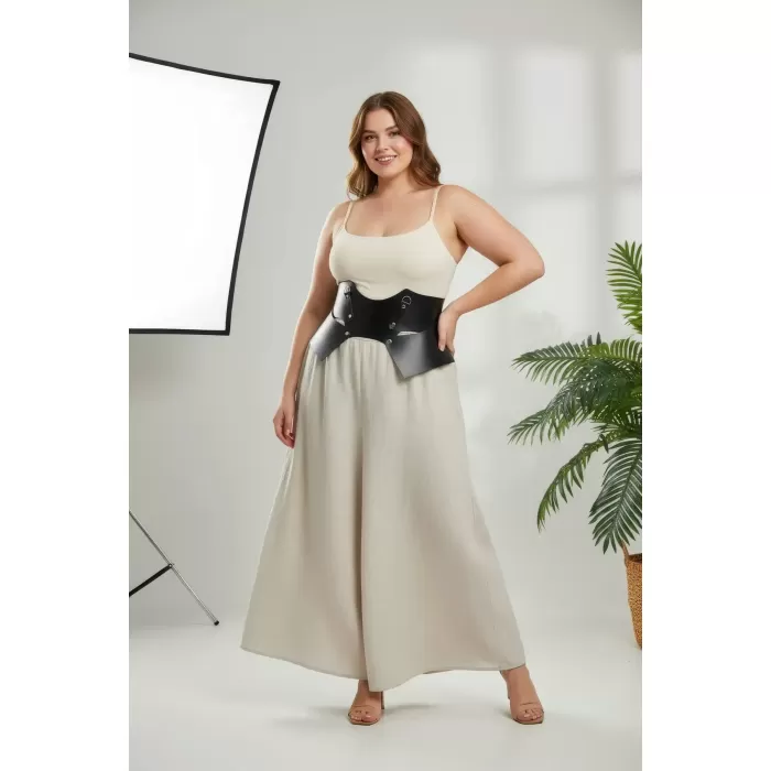 Büyük Beden Siyah Kadın Kemer Korse Görünümlü Geniş Deri Halka Detaylı - APFT619