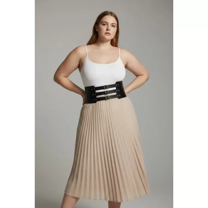 Büyük Beden Siyah Kadın Korse Kemer Üç Tokalı Geniş Bel Şekillendirici - APFT624