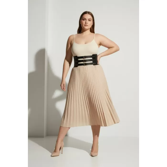 Büyük Beden Siyah Kadın Korse Kemer Üç Tokalı Geniş Bel Şekillendirici - APFT624