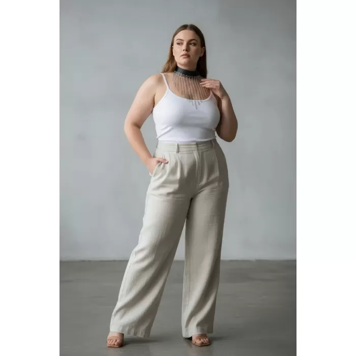 Büyük Beden Siyah Kadın Kemer Zincir Detaylı Maksimalist Tasarım - APFT629