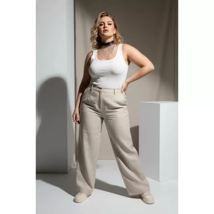 Büyük Beden Siyah Kadın Kemer Zincir Detaylı Maksimalist Tasarım - APFT629