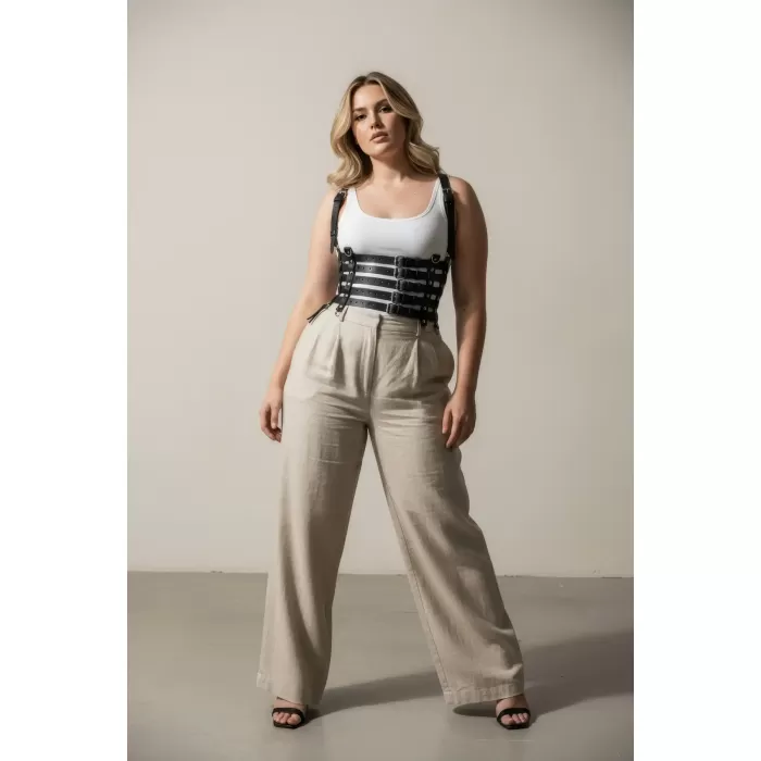 Büyük Beden Siyah Kadın Kemer Deri Body Harness Korse Stil - APFT630