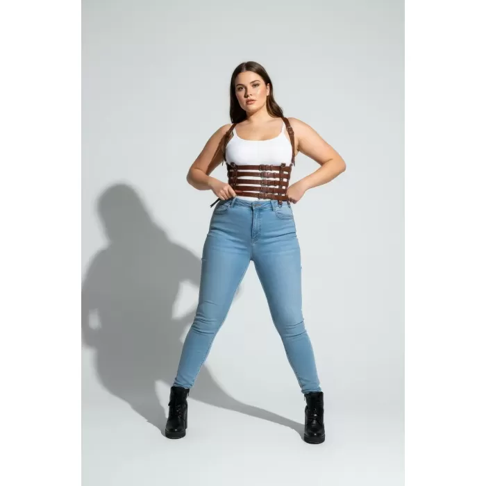 Büyük Beden Taba Kadın Kemer, Korsaj Stil Çoklu Kayışlı Deri Kombin Tamamlayıcı - APFT630