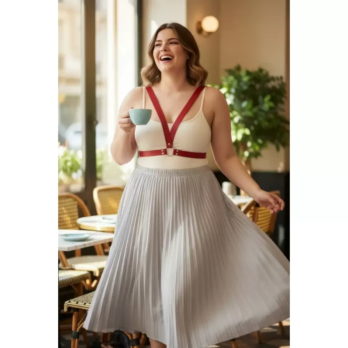 Büyük Beden Kırmızı Kadın Deri Vücut Kemeri Estetik Kombin Tamamlayıcı - APFT633