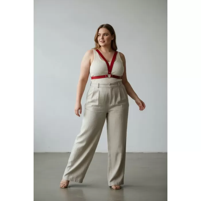 Büyük Beden Kırmızı Kadın Deri Vücut Kemeri Estetik Kombin Tamamlayıcı - APFT633