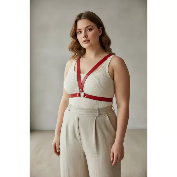 Büyük Beden Kırmızı Kadın Deri Vücut Kemeri Estetik Kombin Tamamlayıcı - APFT633