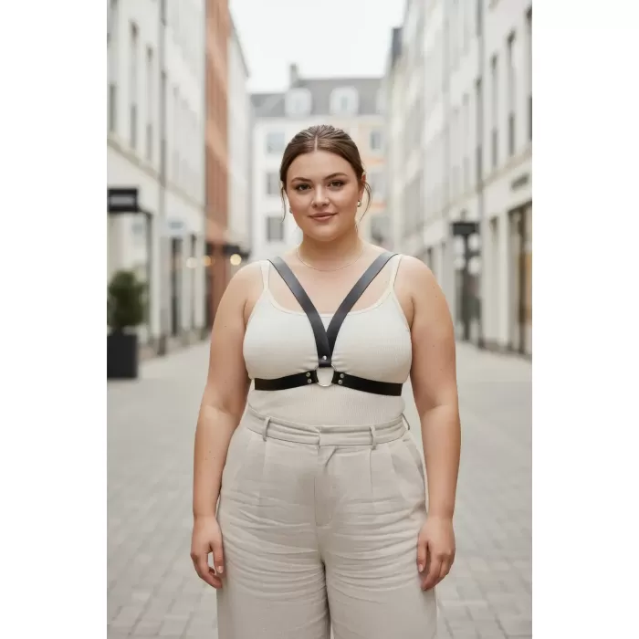 Büyük Beden Siyah Kadın Kemer Deri Harness Stil Kombin Tamamlayıcı - APFT633