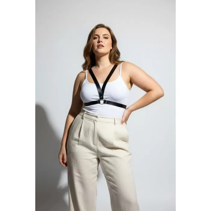 Büyük Beden Siyah Kadın Kemer Deri Harness Stil Kombin Tamamlayıcı - APFT633